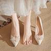 2025 Nuevo Estilo Color Champagne Francés Tacones Altos Zapatos de Boda para Mujer de Suela Gruesa que No Cansan Punta Fina Zapatos de Tacón de Aguja
