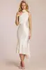 Moda Femenina Transfronteriza Nueva Europea y Americana 2026 Sexy Ajustado Halter de Lujo Elástico Satín Bodycon Vestido con Cintas