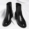 Botines Chelsea de punta transfronterizos para hombre, nuevo estilo otoño e invierno, modernos, guapos, personalidad, cremallera lateral, tacón grueso, sensación de alta gama, botines cortos