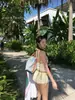 Nuevo traje de baño de dos piezas estilo coreano amarillo con lentejuelas de estrella y cuello halter, bañador tipo boxer adelgazante para chicas calientes en vacaciones en la playa bikini