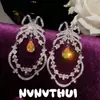 Joyas: Aretes Colgantes de Cristal con Encaje y Moño, Diseño de Alta Gama para Mujeres Ricas, Aretes de Flor de Begonia con Diamantes Brillantes