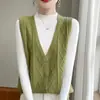 Chaleco cárdigan de punto 100% lana, chaleco sin mangas abotonado con estampado estilo coreano, chaleco de capas para mujer