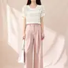 Nueva Camiseta de Punto de Seda Helada Calada de Manga Corta para Verano 2026 para Mujeres Ligeramente Gorditas, Top Rayado Holgado y Adelgazante