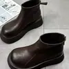 Botines de Piel Suave con Suela Gruesa para Mujer 2026 Otoño/Invierno Nueva Llegada Plataforma en la Punta Suela Retro Versátil Pequeñas con Forro de Terciopelo Botas para Mujer