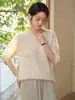 Gang Mi Apparel / Suéter de Lana sin Costuras Cuello Redondo Manga Corta Cepillada para Mujer Primavera Otoño Holgado Perezoso Suave