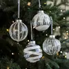 Bola de Plástico Transparente de 8 cm Bola de Navidad Rayada con Purpurina Perla Blanca Bola Colgante Decoración de Árbol de Navidad Arreglo de Escena