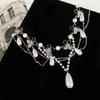 Lujo Ligero Socialité Elegante Retro Estilo Corte Cadena de Clavícula Collar Completo de Diamantes Perlas para Mujer Alta Sensación Gargantilla Elegante