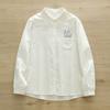 Nova Camisa de Outono Estilo Japonês Doce Artístico Fio de Algodão Dupla Camada Feminina Manga Longa Estilo Fresco Bordada para Estudantes