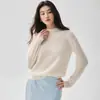 Suéter de cachemira para mujer con diseño hueco de borde festoneado, elegante y favorecedor, perfecto como capa base, top de punto casual