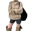 Ropa de mujer, estilo Dongdaemun coreano, gabardina corta de alta calidad, estilo vintage, con cuello alto, de doble botonadura