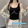 Camisola sin mangas negra con cuello en U, tirantes cruzados en la espalda, almohadilla en el pecho, para mujer, primavera y verano, que cubre el busto, corte ajustado, espalda bonita, top interior, moderno