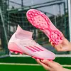 Nuevos zapatos de fútbol F50 sin costuras de punto volador transfronterizos para hombre, de caña alta para mujer estudiante, con tacos largos para césped, competición, entrenamiento, zapatos deportivos
