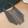 Pulseira Aberta com Corrente de Metal e Franjas Transfronteiriça Europeia e Americana, Pulseira Simples de Moda Retrô, Joia de Luxo Leve de Alta Qualidade para Mulheres
