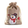 Saco de presente de juta para presente de Natal, saco com cordão decorativo de Papai Noel e rena, saco de armazenamento de doces para festa atacado