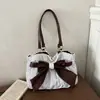 Bolso de Mano con Adorno de Encaje de Lunares Tamaño Grande Lazo de Cuero Bolso de Hombro Único Gran Capacidad Femenino para Viajes Bolso para Mujer