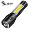 Lanterna COB transfronteiriça liga de alumínio USB recarregável led mini zoom telescópico 511 luz lateral do logotipo do presente