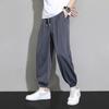 Pantalones de Seda de Hielo para Hombre Verano Delgados Modernos Sueltos Combinan con Todo Pantalones de Atar al Tobillo Marca de Moda Secado Rápido Drapeado Pantalones Casuales