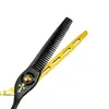 Tijeras de Peluquería Negras Doradas de 6.0 pulgadas con Mango Hueco Tijeras para Cortar el Cabello Tijeras Planas Tijeras para Flequillo Tijeras Dentales