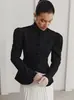 Otoño e Invierno Elegante Chaqueta de Commuter con Mangas Abullonadas Estilo Pequeño Fragancia para Mujer Traje Pequeño Negro Retro Elegante Francés con Cuello Alto