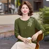 Elegante cárdigan de otoño para mamás, capa base de punto, suéter casual de manga larga con cuello redondo, tejido versátil para mujeres de mediana edad