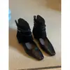 Primeiro Encontro Ji Botas de Cano Curto Quadradas Retrô Marrons Femininas Novas Versáteis Salto Escondido Abertura no Tornozelo Botas Botas Emagrecedoras