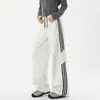 Colección de otoño de estilo americano: diseño a rayas moderno, versátil, corte holgado, pants casuales, pierna recta, pantalones de pierna ancha