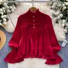 Blusa de retazos de encaje rosa, estilo francés, suave, para mujer, manga larga, corte holgado, top tipo cárdigan con volantes, colección otoño 2026 para mujer