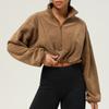 Sudadera de manga larga de vellón olímpico grueso de invierno de Amazon con cuello vertical y cremallera, sudadera corta casual cálida para mujer
