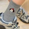 Calcetines de media caña holgados para mujer, estilo coreano Ins, con borde enrollado, de perro estrella, lindos, con cabeza de cachorro de dibujos animados, a rayas, para primavera y otoño
