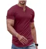 Camiseta masculina casual Versatile Wish, best-seller europeu e americano, de cor sólida, manga curta, gola redonda, abotoada, corte slim