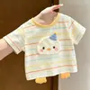 Verano Nuevo Dibujo Animado Elegante Unisex Niños Bebé Lindo Juguete de Peluche de Pato 3D Camiseta de Manga Corta Rayada Top
