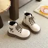 Botas de Peluche Martin para Niños Estilo Nuevo Primavera y Otoño Estilo Británico para Niños Suela Suave Botas de Piel Botas Cortas para Niñas Antideslizantes Cálidas Botas de Algodón