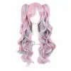 Grampo de garra Lolita rabo de cavalo duplo cabelo longo cacheado peruca Lolita anime cosplay para cabeça inteira multicolorida peruca de festa feriado