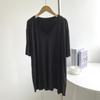 Camiseta modal de verano para mujer, holgada, informal, de manga corta, con escote en V dividido, talla grande