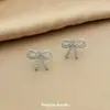 Pendientes de Lazo Completamente Tachonados de Venta Caliente Transfronterizos para Mujer, Elegantes y Versátiles, Modernos, Lujo Ligero, Pendientes de Alta Gama Estilo Coreano