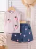 Amazon Cross-Border Roupas Infantis Europeias e Americanas para Meninas Comércio Exterior Conjunto de Duas Peças Colete Rosa + Shorts Azuis para Crianças Pequenas