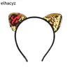 Accesorios Europeos y Americanos para el Cabello de Doble Cara con Lentejuelas Orejas de Gato Diadema de Tela para Niños Diadema Negra de Franela con Lentejuelas