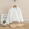 Camiseta Básica para Niña con Flor en el Cuello Primavera Otoño Pullove