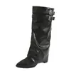 Botas over-the-knee de bico fino transfronteiriças para meninas sexy, moda europeia e americana emagrecedoras de salto grosso, botas longas elegantes