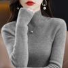 Suéter de lana 100% para mujer, cuello alto, otoño e invierno, primera línea, real, ajustado, manga larga, jersey de punto rojo básico.