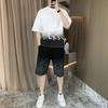 Verano Nuevo Estilo Hong Kong Traje Corto para Hombre Parte Superior Manga Corta Pantalones de Cinco Cuartos Degradado Moda Casual Tendencia Traje Dos Piezas
