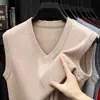 Chaleco de Punto Tejido Otoño 2025 para Hombre con Cuello en V sin Mangas de Color Sólido Chaleco Engrosado para Hombres de Mediana Edad y Mayores Estilo Nuevo
