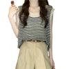 Verão listrado oco oco fora colete de malha sentido de design feminino nicho solto exterior vestir mangas sling hot girl top