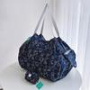 Bolsa de Compras Plissada Estilo Japonês Desenho Animado Verde com Botão de Pressão Ultra Leve Portátil Bolsa de Ombro para Viagem