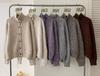 Cardigan de Tricô com Gola Alta Estilo Europeu e Mistura de Lã Floral para Mulheres, Casaco Suéter Solto Espesso Emagrecedor para Outono e Inverno para Mulheres