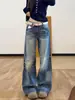 Jeans de Pierna Ancha Lavados Estilo Retro Americano para Mujer, Nuevo Estilo Primavera Temprana, Tiro Alto, Corte Holgado, Adelgazantes, Versátiles, Pierna Recta, Pantalones de Largo Completo