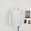 Camisa branca listrada com colarinho BESBOER e cintura plissada, camisa de manga comprida solta e casual para mulheres, estilo outono