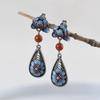 Pendientes de plata de ley S925 con filamento esmaltado y flor de peonía china de estilo étnico vintage, joyería antigua para mujer.