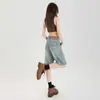 Shorts Vaqueros Vintage de Pierna Ancha para Mujer, Novedad Verano 2025 Cintura Alta Sueltos Rectos Cortos de Longitud Media para Mujer Petite