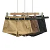 CL26186-26 Outono Estilo de Rua Americano Shorts Cargo Retos de Cintura Alta Hot Pants de Camurça com Detalhes de Bolso e Cinto